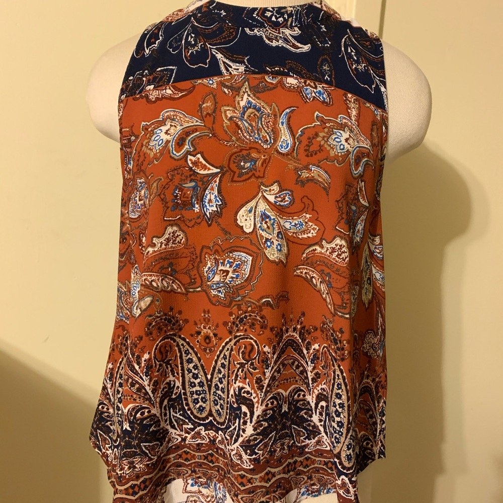 Elodie Boho Paisley Sleeveless Mock Neck Top